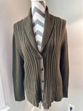 VTG Ralph Lauren Jeans Co Cardigan XL Hunter Green Chunky Cable Knit 90s Y2K GUC